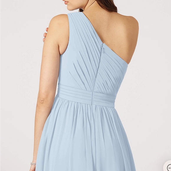 Azazie Blue High Low Sundress with Halter Neckline for Wedding Guest - Picture 3 of 4